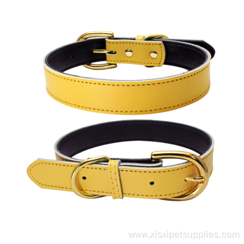 Luxury Solid Colorful Genuine Leather Dog Collar
